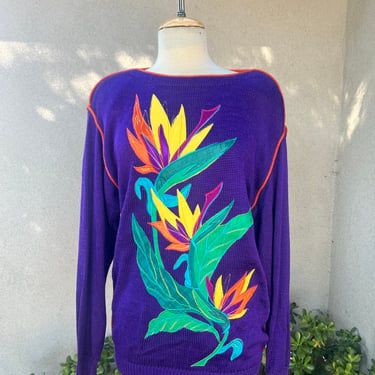 Vintage glam sweater knit tropical theme size medium Sinthia Szato by Marisa Christina 