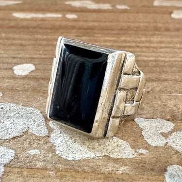 WOVEN ECLIPSE Handmade Men's Ring Sterling Silver & Onyx Stone | Native American Navajo Style Jewelry Southwestern | Size 10 1/4 