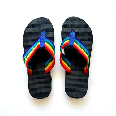 Vintage 80s Hawaii Rainbow Flip Flops Slippers 1980s Thick Rubber Thong Sandals 