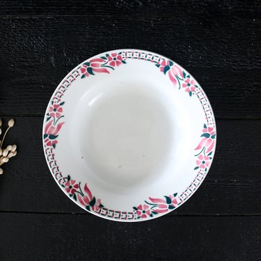 French Vintage Pink and Green Ironstone Plate St Amand 