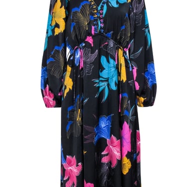 Kobi Halperin - Black &amp; Multicolor Floral Maxi Dress Sz S