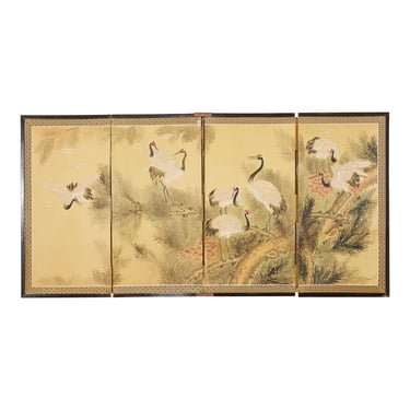 Japanese Style Four Panel Screen Eight Manchurian Cranes