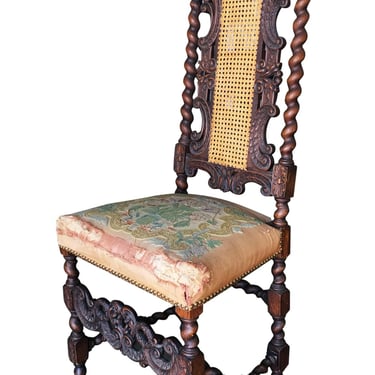 Victorian Hand Carved Oak Gothic Revival Side Throne Chair 