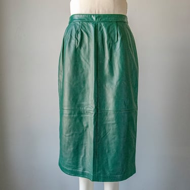 1980s Skirt Green Leather High Waist S 