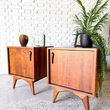 Mid-Century Modern Walnut Nightstands Pair, circa 1960s- Refinished!