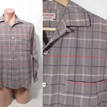 Vintage 50s/60s McGregor Magic Cloth Loop Collar Plaid Button Down Shirt Made In USA Size M 