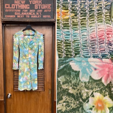 Vintage 1960’s Pastel Floral Mod Poly Disco Hippie Festival Glam Dress, Vintage Floral Dress, Babydoll, Hippie, Mod, Disco, 1960’s Dress, 