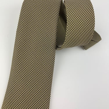 1950's Mirco Check Tie - Light Golden Color - Tiny Check Pattern with Gold & Black - CORONET Neckwear Label - Chicago, Illinois 