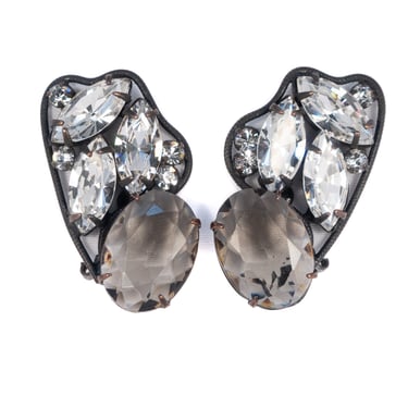 Hattie Carnegie Grey Rhinestone Earrings