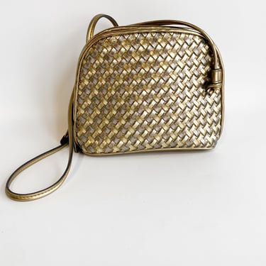 1980s Gold Woven Faux Leather Purse