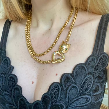 Long Gold Chain Panther Toggle Necklace