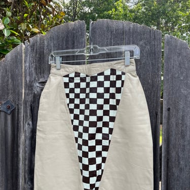 Hand Painted VTG Beige Checkered Pencil Skirt 