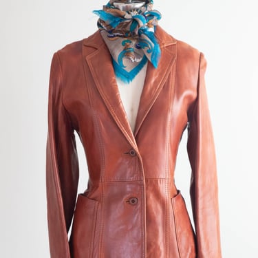 Buttery Soft 1970's Tobacco Brown Leather Blazer Jacket / Small