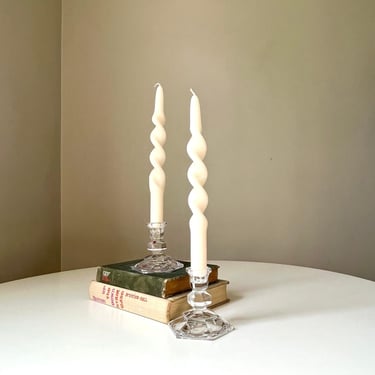 Vintage Crystal Art Deco "Gardenia" Style Candlestick Holders by Val St. Lambert 