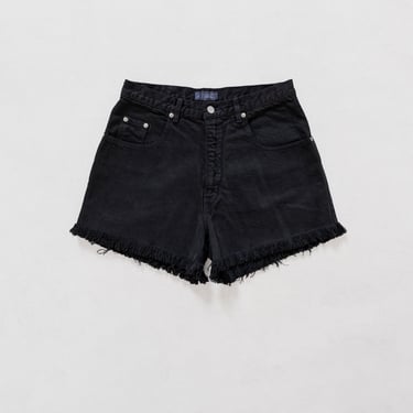 GUESS DENIM SHORTS High Waist Baggy Fit Cut Offs Black Over-Dyed Vintage Jean Short Women / 31 Inch Waist / Size 10 11 