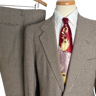 Vintage 1950s HOUNDSTOOTH 2pc Wool Flannel Suit ~ 40 R ~ Sport Coat / Drop Loop Pants / Trousers ~ 50s ~ Rockabilly ~ Patch Pockets 