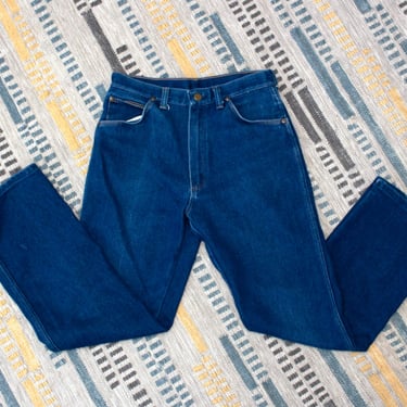 Vintage 1970s Men's Jeans - Unisex Jeans Bootcut Dark Wash High Rise Denim 32" x 30" - S 