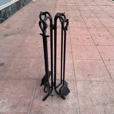 Hand-Forged Iron Antique Fireplace Tools Set