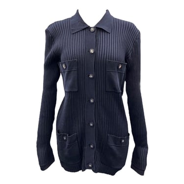 Chanel Navy Ribbed Long Cardigan