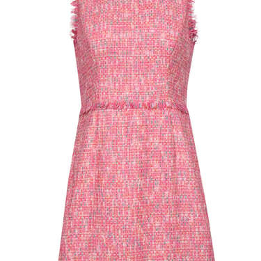 Sail to Sable - Pink Tweed Fringed Sleeveless Sheath Dress Sz 8