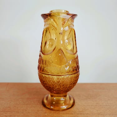 Flawed Vintage Viking Glass Owl Fairy Lamp | Amber 