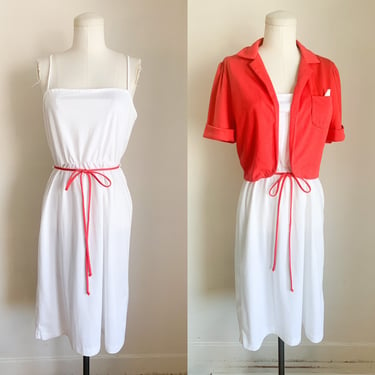 Vintage 1970s Red and White Dress set / S 