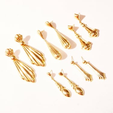 Vintage 14K Gold Puff Stud Dangle Earrings, Polished Yellow Gold, Ornate Dangle Earrings, Lightweight, Elegant, 585 Accessories 
