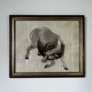 Vintage Silk Embroidery Cow - Framed Wall Art 