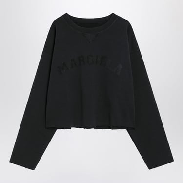 Maison Margiela Cropped Washed Black Sweatshirt With Logo Women