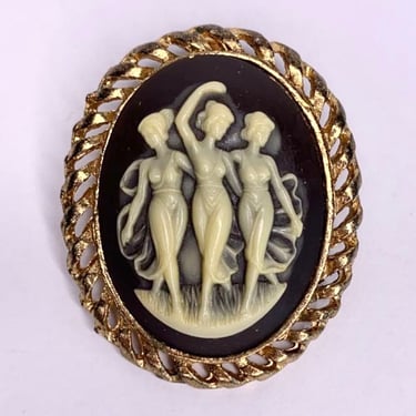 Vintage brooch pendant with dancing ladies 