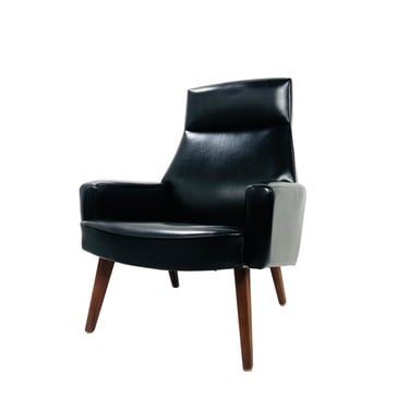 #1027 Black Leatherette High Back Armchair in the Style of Larsen & Madsen