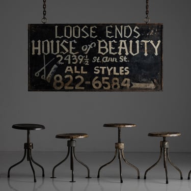 Loose Ends House of Beauty Iron Sign / Industrial Adjustable Stools
