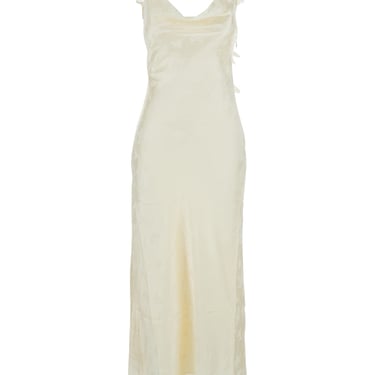 Rotate Women White Dress With Draped Neckline And All-Over Floral Motif In Silk Woman