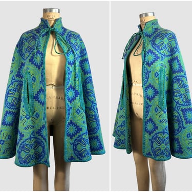 HEAD PONCHO Vintage 60s Tapestry Outerwear | 1960s Cape Shawl | 70s 1970s Psychedelic, Boho, Hippie, Bohemian | Size Small Medium 