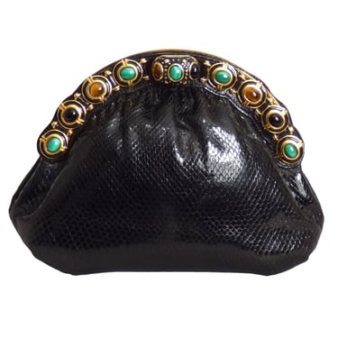 FINESSE LA MODEL- 1980s Black Jeweled Lizard Clutch