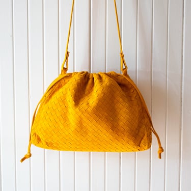 Vintage Bottega Veneta Marigold Woven Suede Drawstring Bag