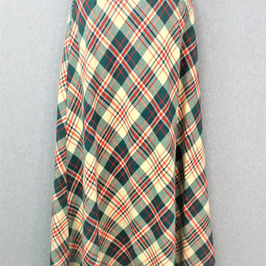 1960s - Christmas Skirt - Forest Green Plaid - 1960-70s - Bias cut - A-Line- size XS/S 