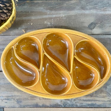 Ceramic Mustard Divided Platter Serving Plate | Vintage Red Wing Yellow Brown Pottery | Mid-Century Platter | Red Wing 802 