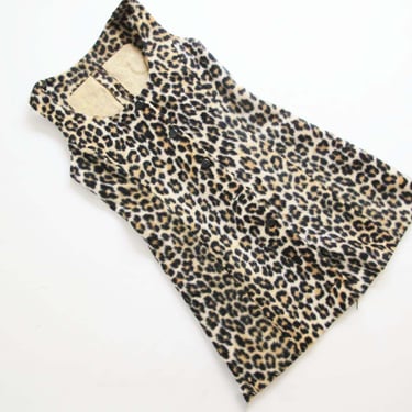 90s Leopard Mini Dress M - 1990s Cheetah Animal Print Dress - U Scoop Neck Button Front Faux Fur Jungle Dress - Punk Rocker 