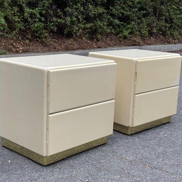 Mid-Century Modern Cream Lacquer Lane Nightstands, Circa 1980s 