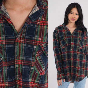 Dickies Flannel Shirt 90s Blue Plaid Button up Shirt Grunge Lumberjack Long Sleeve Retro Red Green Checkered Cotton Vintage 1990s Medium M 