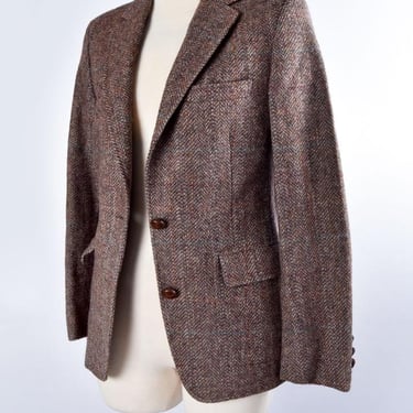 80's LANDS END Tweed Vintage Jacket Suit Blazer Brown Fitted Wool English Hunting Riding Jacket Sport Coat MEDIUM 1980's, 1970's Charter 