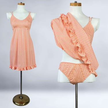 VINTAGE 50s 60s Vanity Fair Babydoll Nightgown and Panties Set | 1950s 1960s Plaid Mini Nighty Panty Set | VFG 