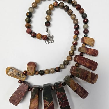 Jasper Bib Necklace, Ethnic Necklace, Stone Necklace, Spiritual Necklace, Authentic Stone Necklace, Boho Necklace, River Rock Necklace 