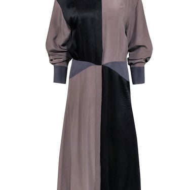 Equipment - Taupe, Grey, &amp; Black Colorblock Silk Midi Dress Sz 6