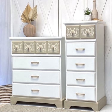 Beautiful White Bohemian Inspired Dresser Set/ Chest of Drawers / Lingerie Chest Tall Dresser (Shipping is NOT FREE) 