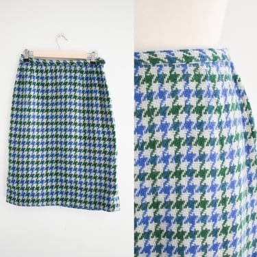 1950s/60s Blue and Green Houndstooth Pencil Skirt 