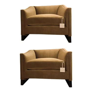 Caracole Modern Camel Velvet Club Chairs Pair