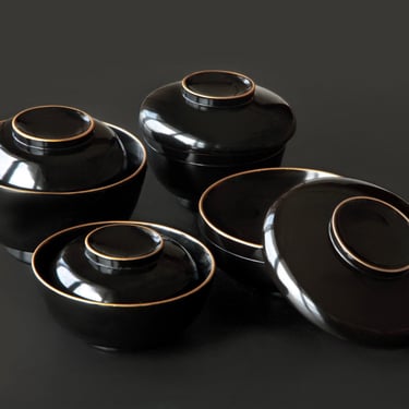 Japanese Kaiseki Food Tableware | Deep Black Urushi Lacquered Owan Bowl 