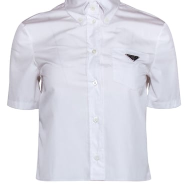 Prada - White Cotton Cropped Button Front Shirt Sz 4